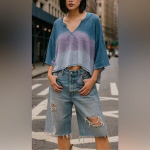NWOT Free People We The Free After Midnight Cropped Ombré Washed Tee Size M